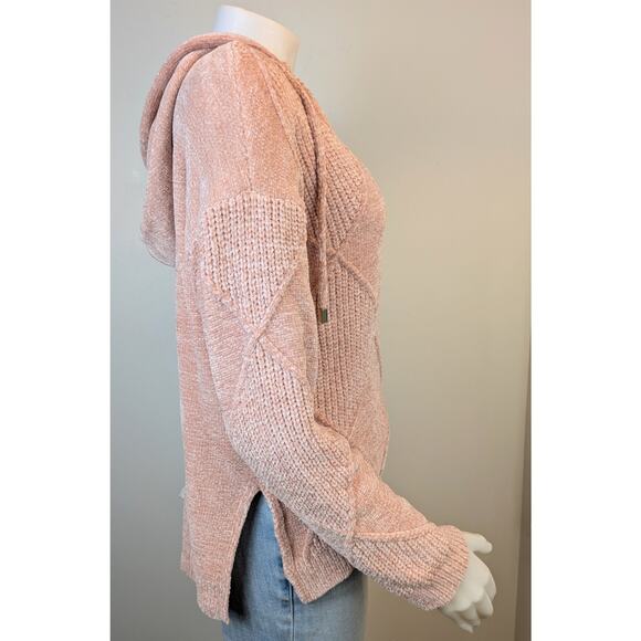 NEW Cynthia Rowley Sweater Hoodie Large Pink Chenille Textured Diamond Knit Soft - Picture 5 of 9